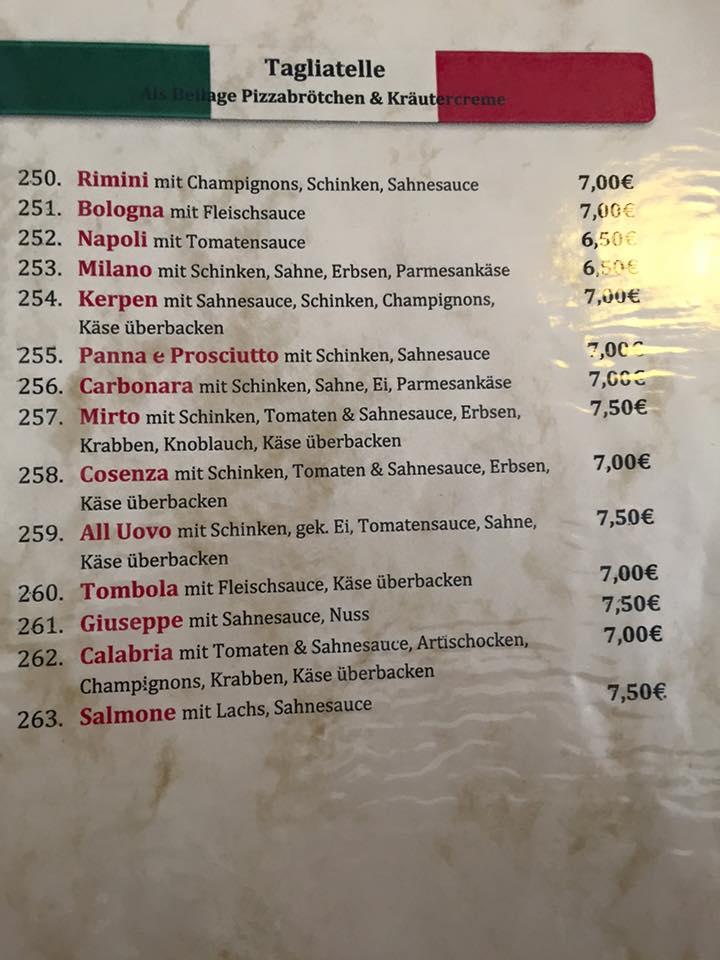 Speisekarte von Pizzeria Di Prima, Kerpen