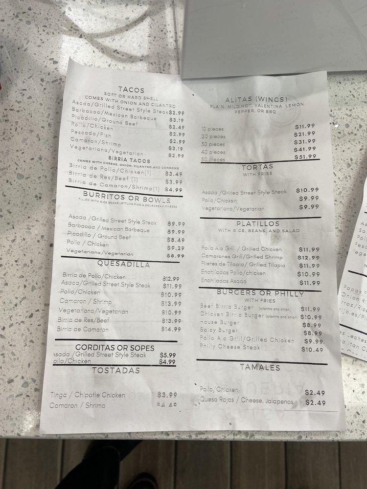 Menu at Salsa Taqueria & Wings restaurant, Brookhaven
