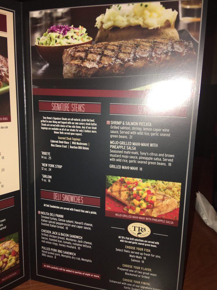 Menu at Tony Roma's BBQ, Las Vegas, 200 E Fremont St