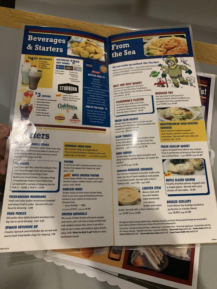 Menu at Governor's Restaurant & Bakery, Presque Isle