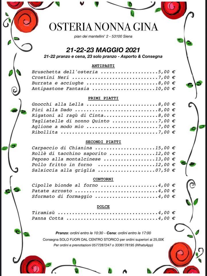 Menu Da Osteria Nonna Gina Ristorante, Siena