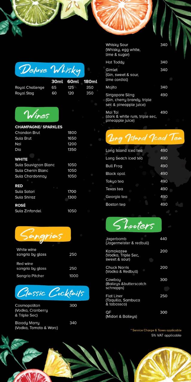 Menu at Lola cafe and bar, Lonavala