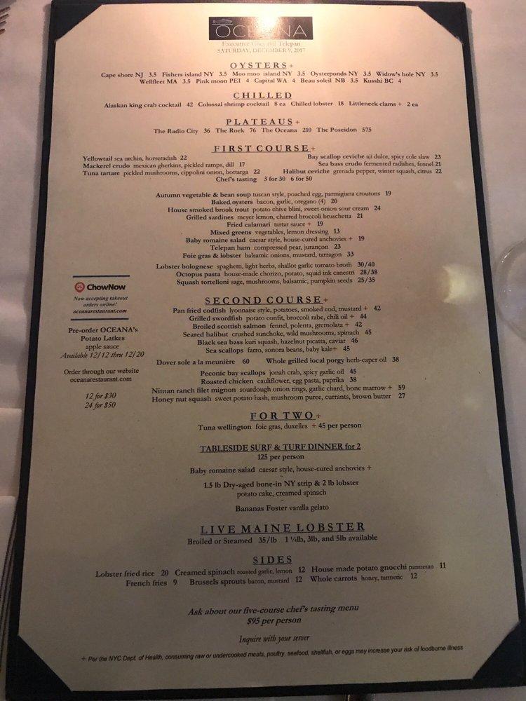 Menu at Oceana restaurant, West New York, 120 W 49th St