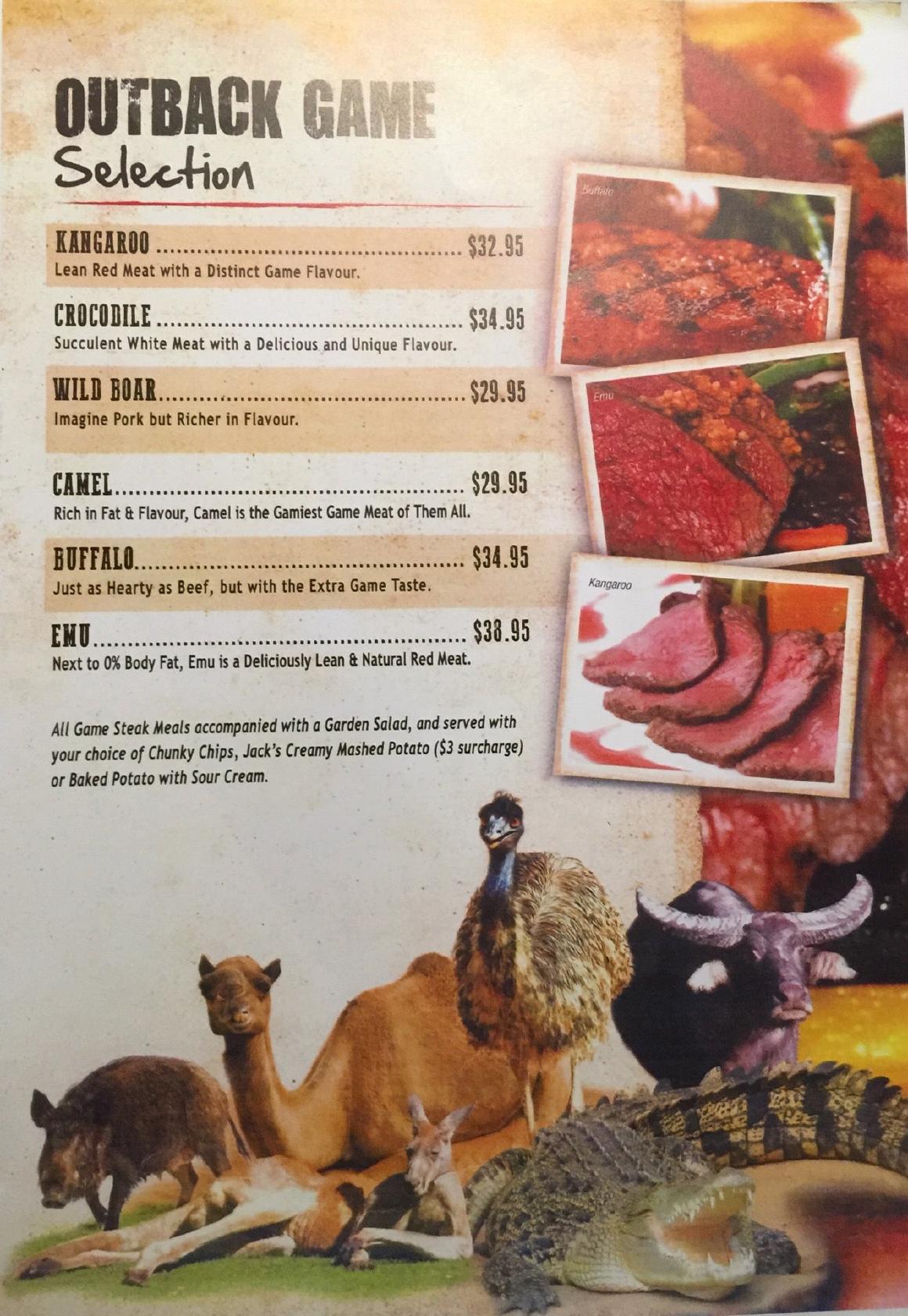 Menu at Outback Jacks steakhouse, Northbridge, 124 James St