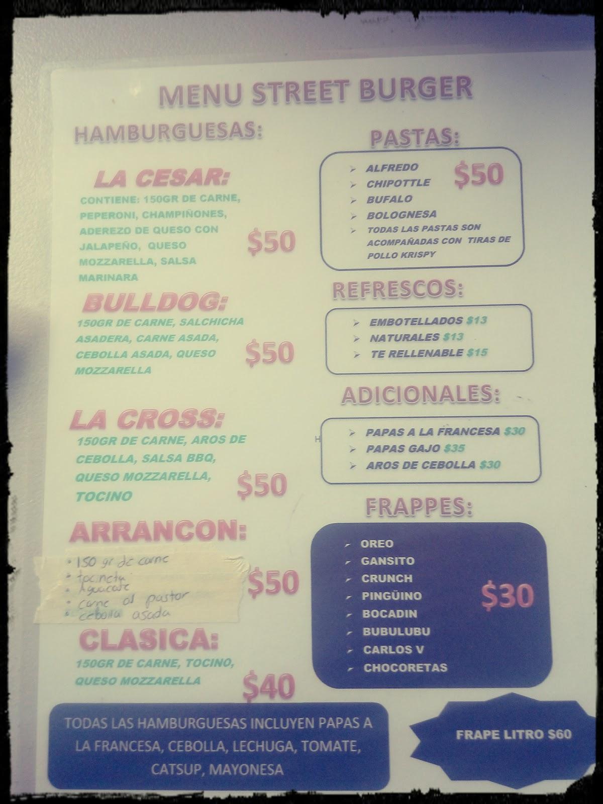 Menu at Street Burger Merida restaurant, Merida