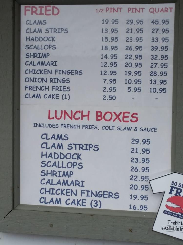 Menu at The Clam Shack restaurant, Kennebunk