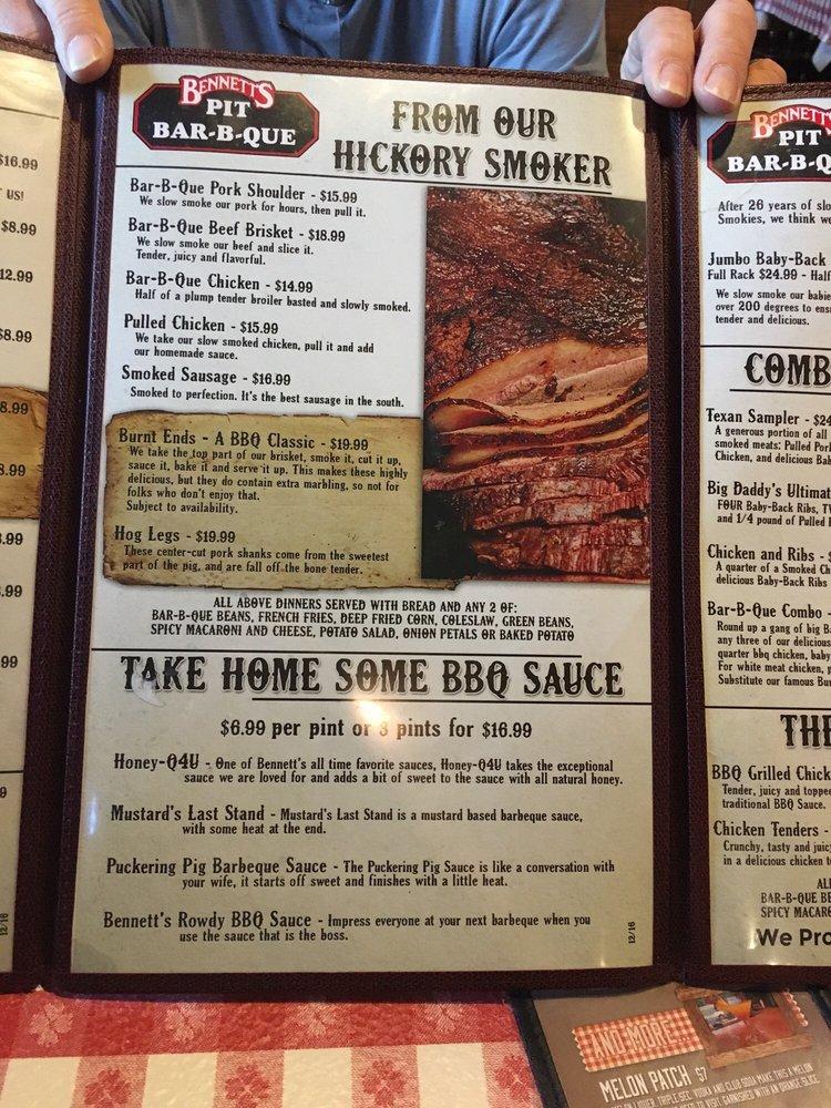 Menu At Bennett's Pit Bar-B-Que, Gatlinburg