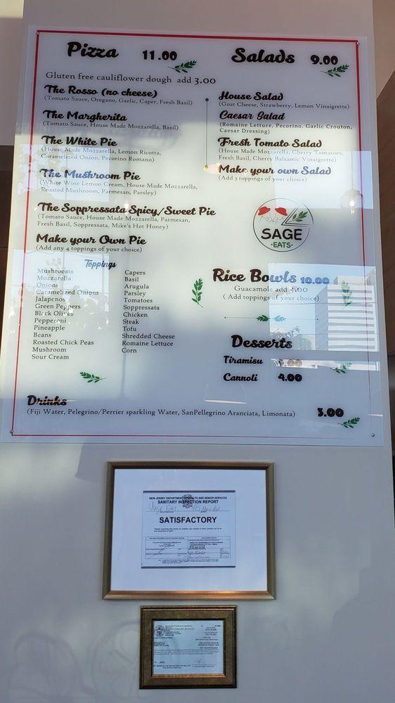 Menu at Sage Eats pizzeria, Jersey City