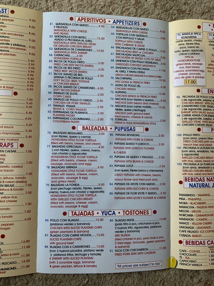 Menu at La Fonda restaurant, Levittown