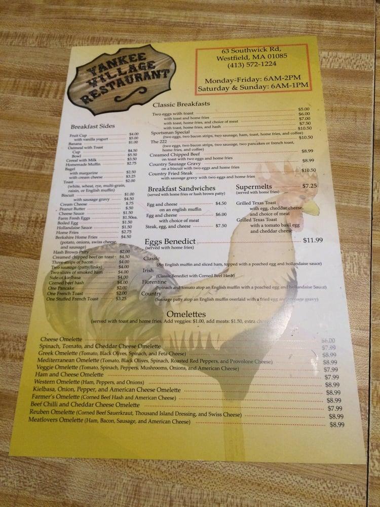Menu at Yankee Village Restaurant, Westfield