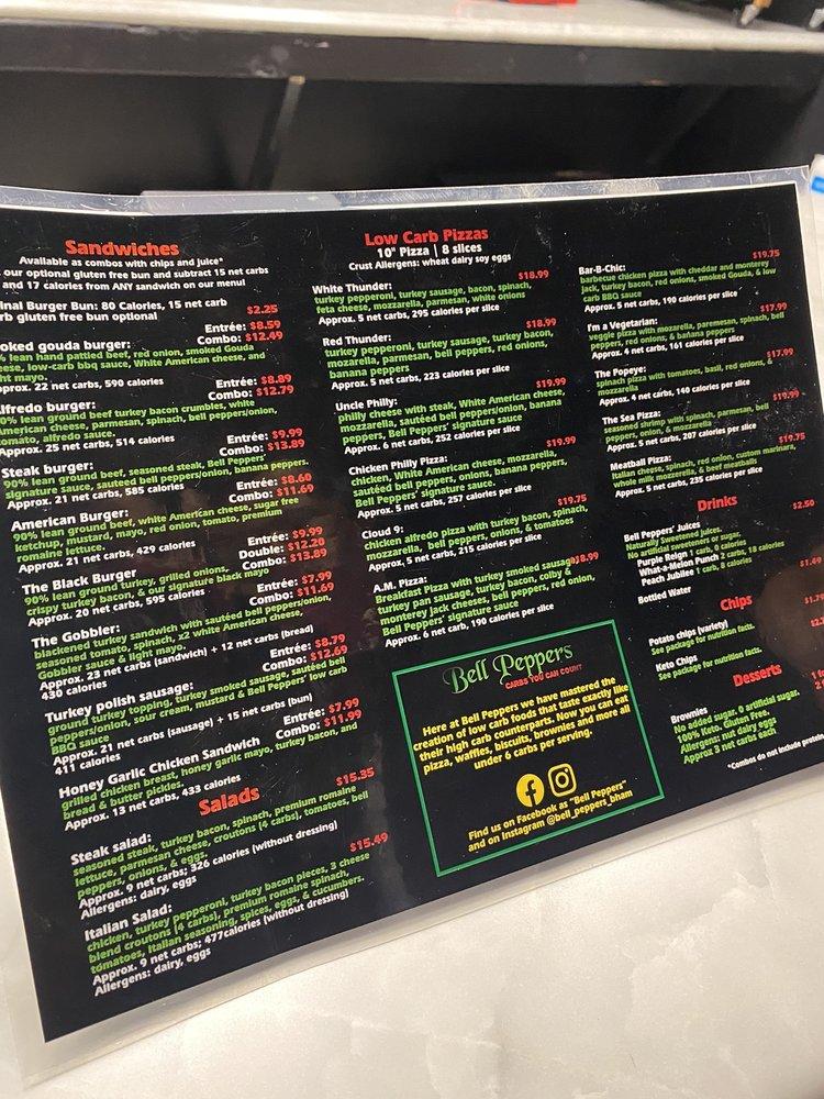 Menu at Bell Peppers (carbs you can count) pizzeria, Hueytown