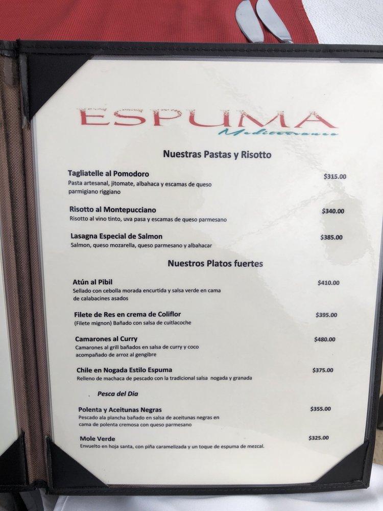 Menu at Espuma Hotel & Restaurant, Zihuatanejo