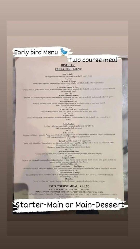 Menu at Bistro 53 Maynooth restaurant, Maynooth, Main St