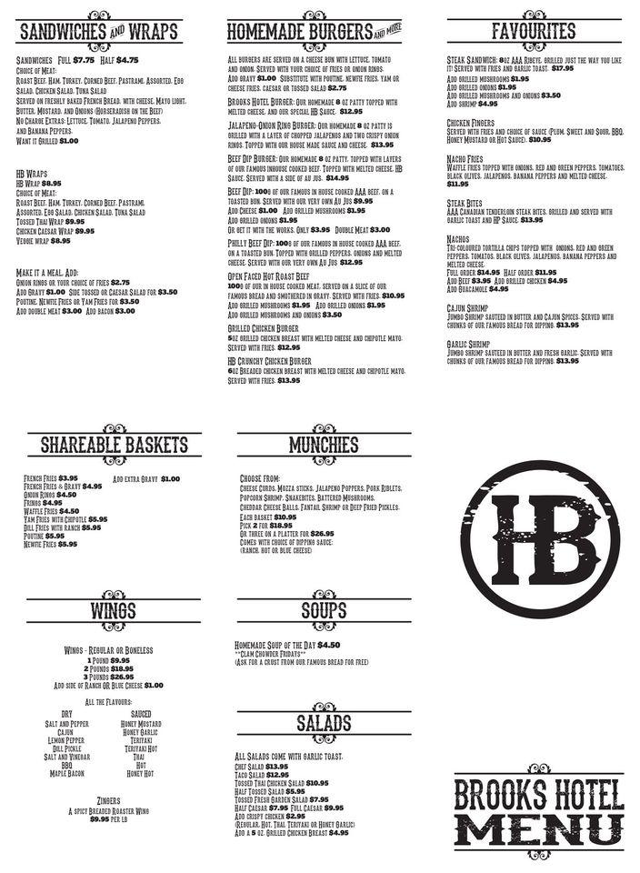 brooks hotel catering menu