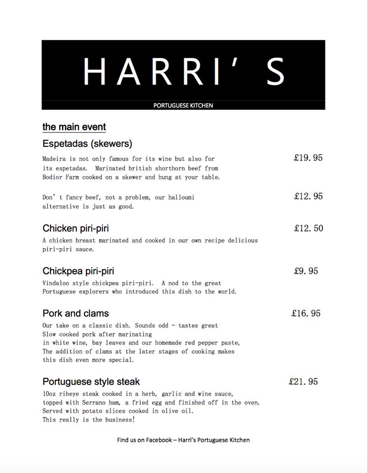 Menu at Cegin Harri’s Kitchen restaurant, Menai Bridge