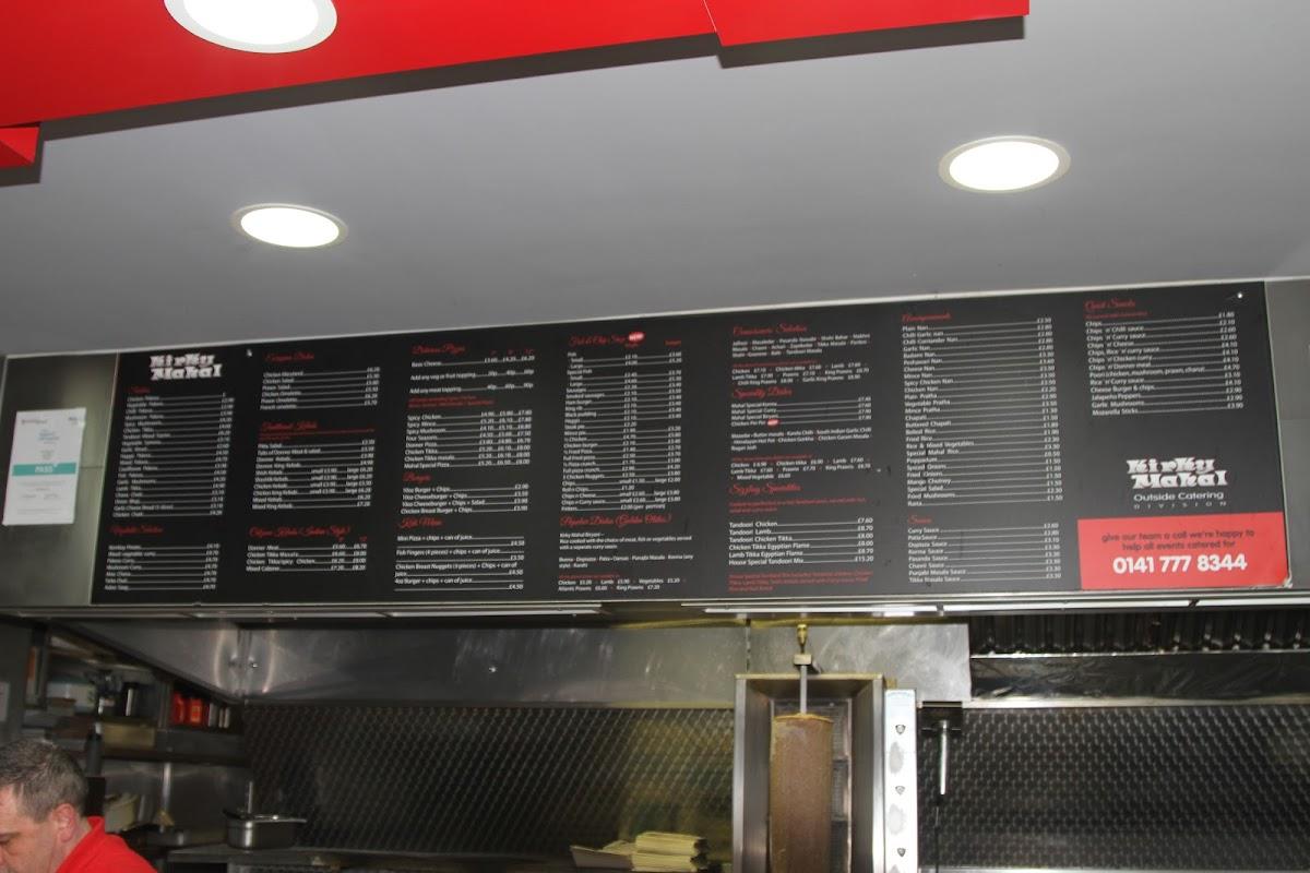 Menu at Kirky Mahal Kirkintilloch fast food, Glasgow