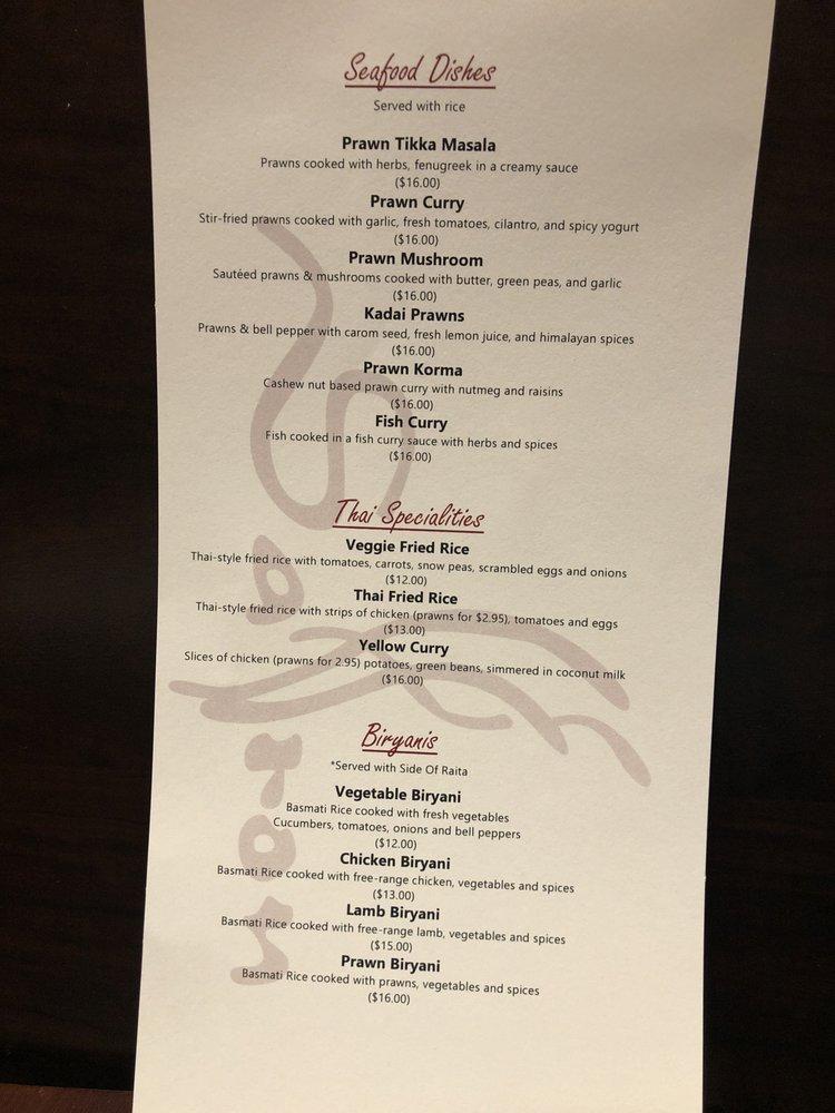 Menu at Saffron Indian Cuisine & Bar, Fairfield