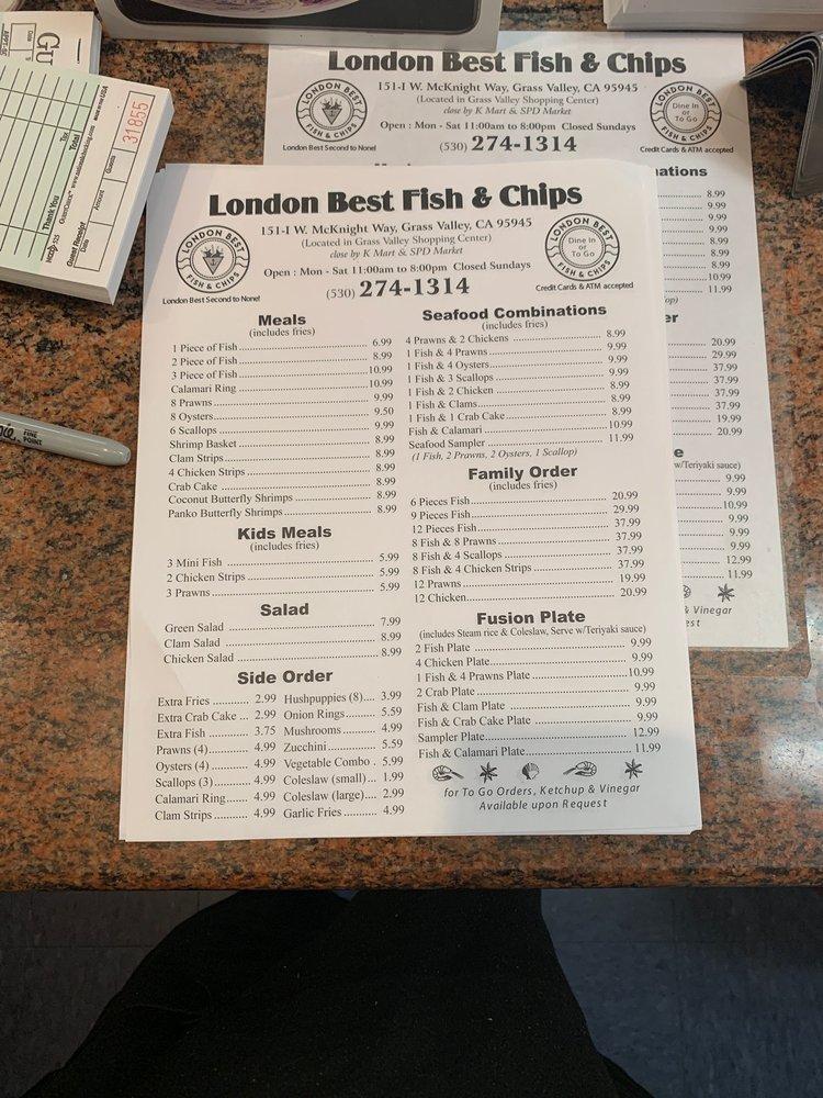 Menu at London's Best Fish & Chips restaurant, Grass Valley