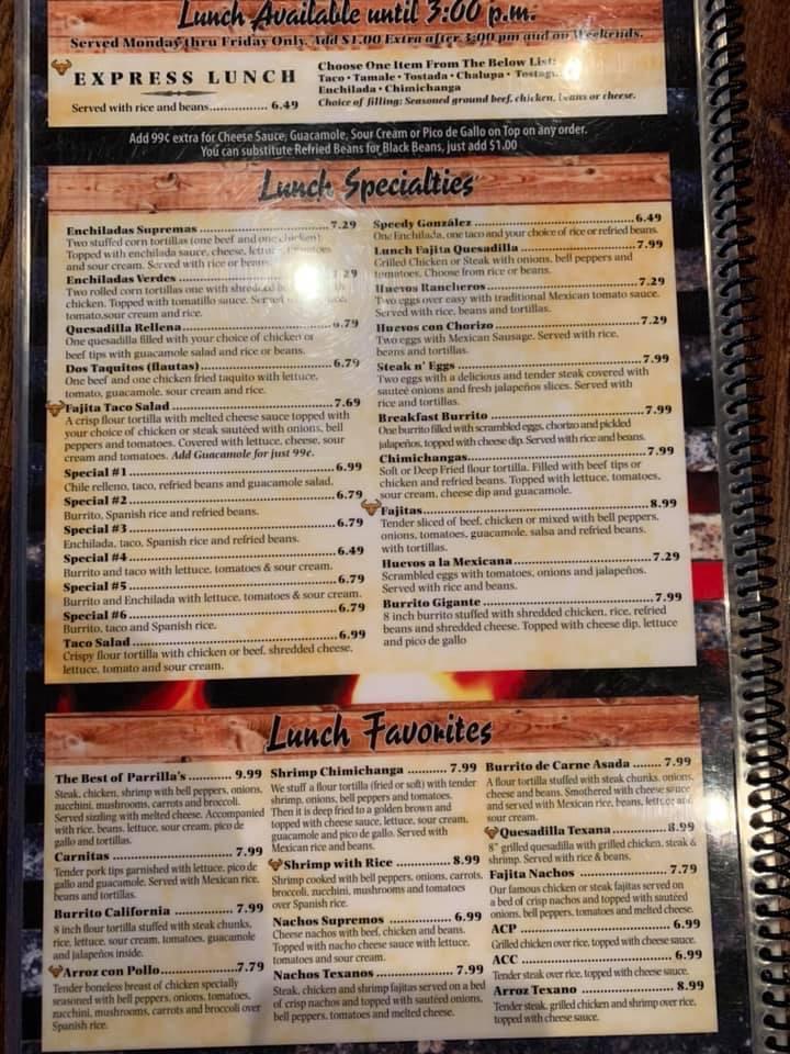 Menu at Parrilla’s Cantina Mexican Kitchen restaurant, Knoxville ...