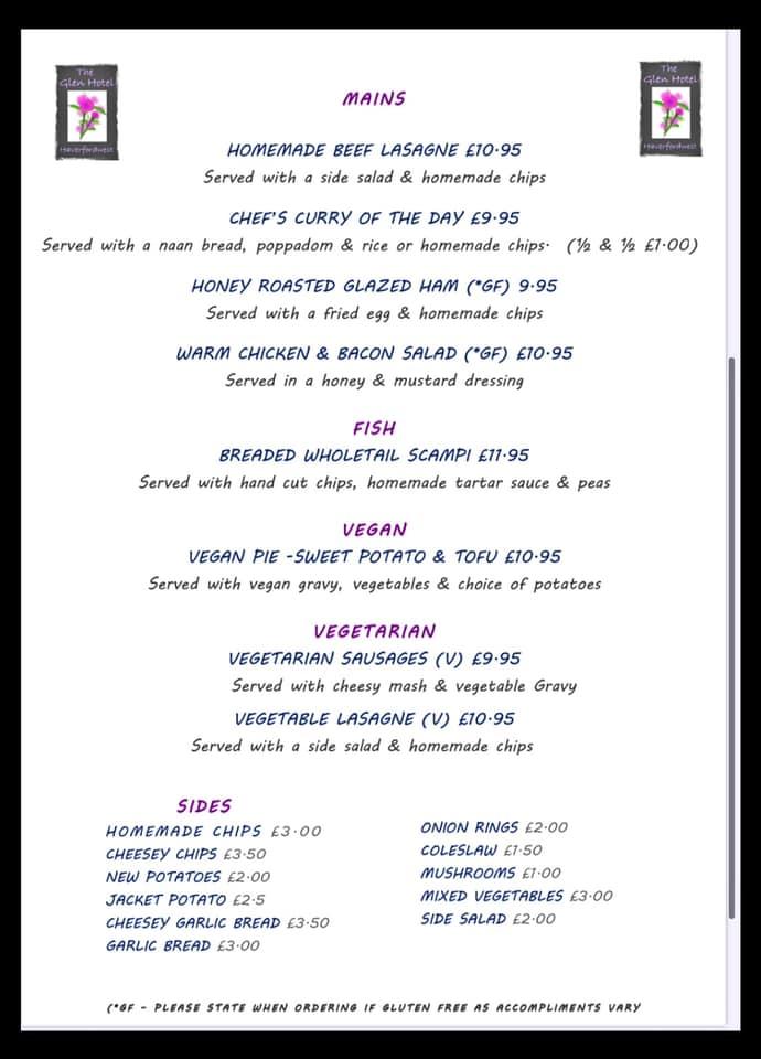 Menu at The Glen pub & bar, Haverfordwest