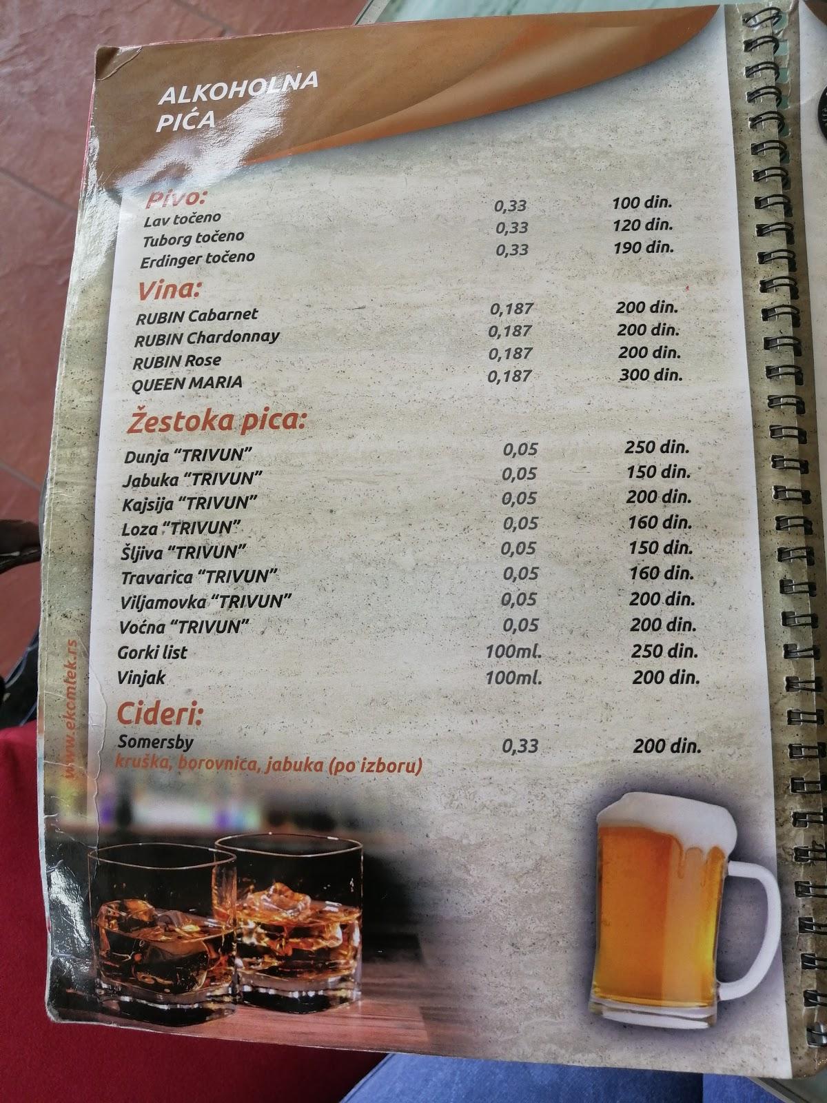 Menu at Pizza Top restaurant, Kruševac