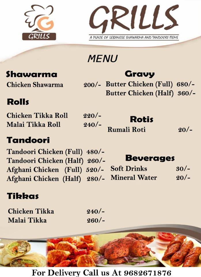 Menu at Grills, Srinagar, Nigeen Bagh Hazratbal Road Srinagar