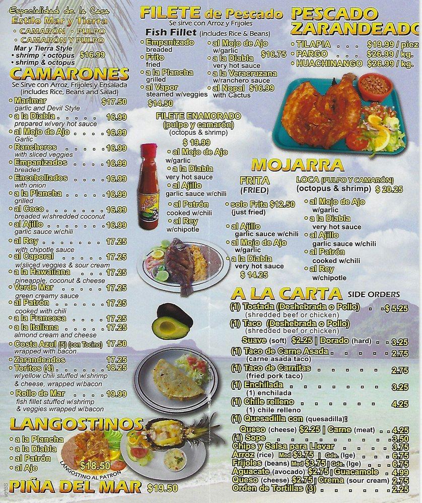 Menu at Mar Y Tierra Restaurant, Covina