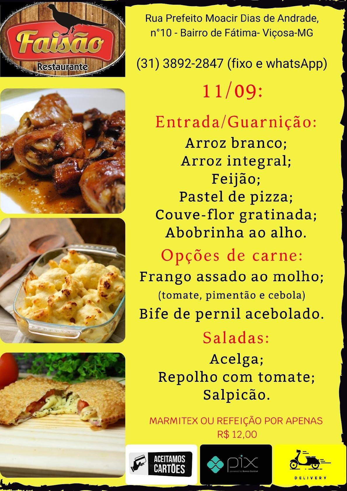Restaurante Faisão cardápio