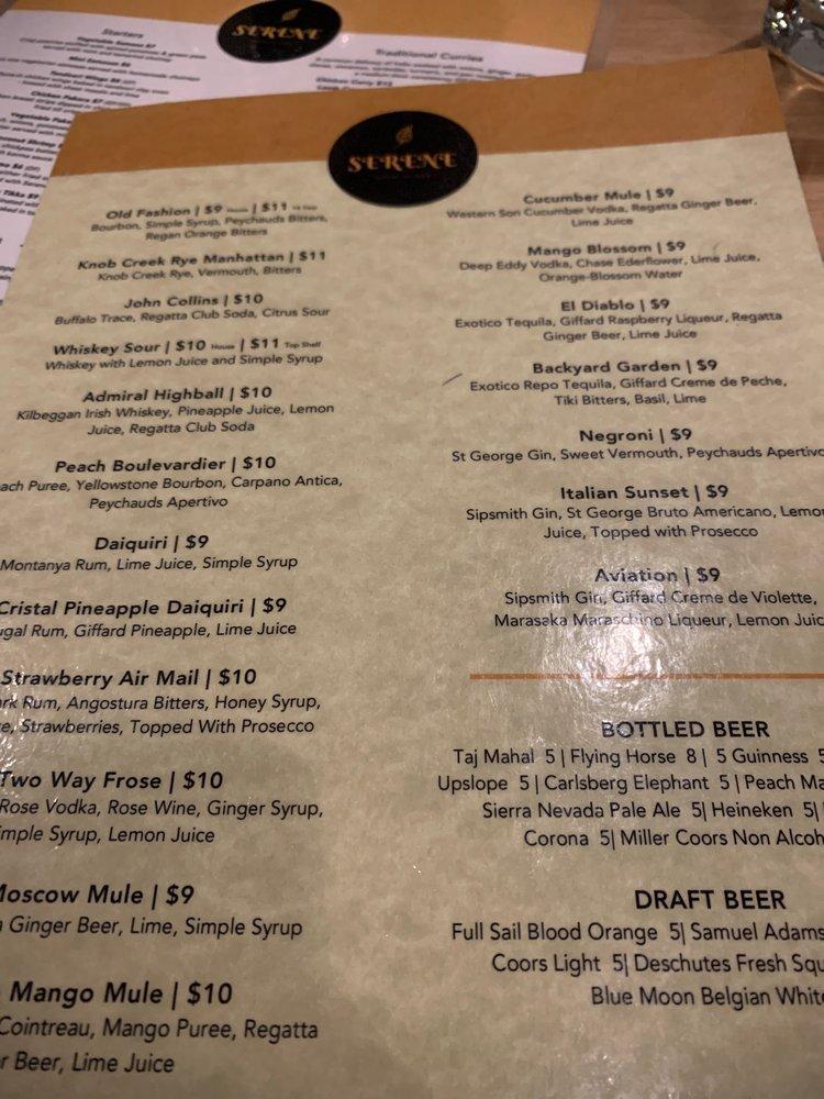 Menu at Serene Cuisine of India pub & bar, Denver