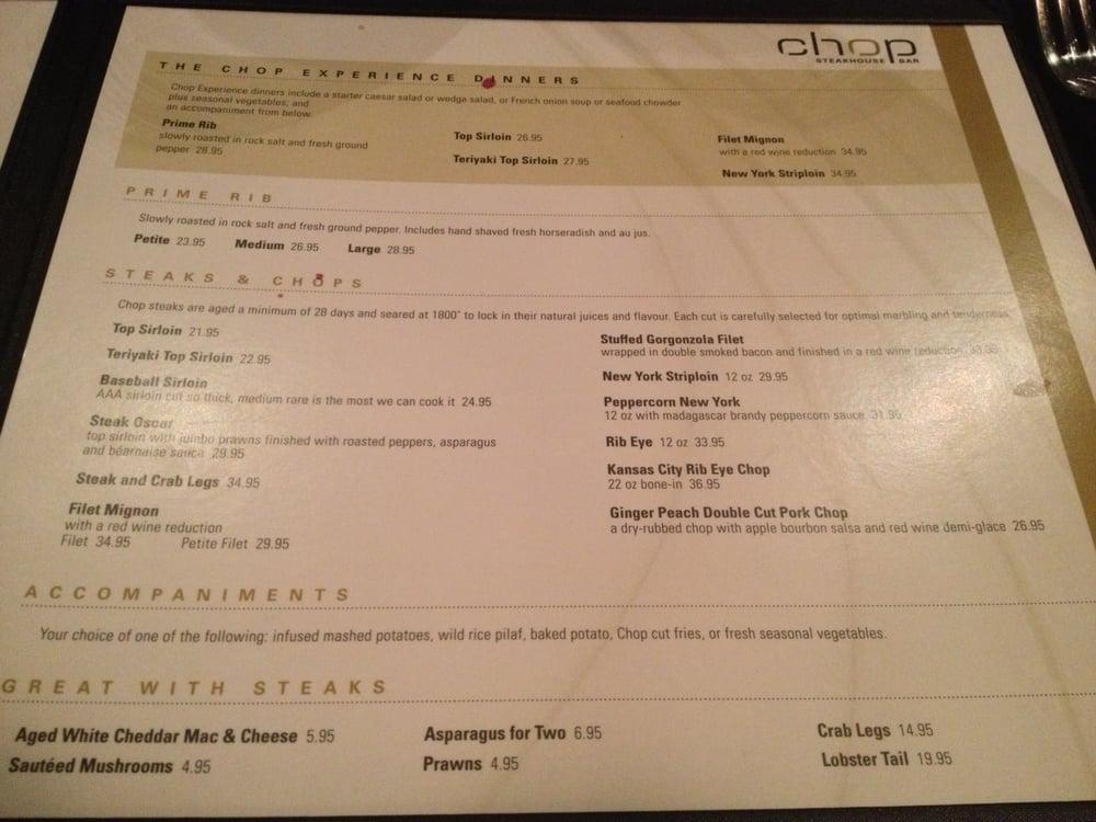 Carta de Chop Steakhouse & Bar, Edmonton, Stony Plain Rd