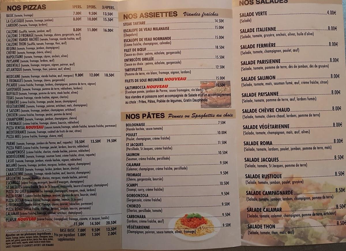 Menu at Pizza Roma restaurant, Fismes