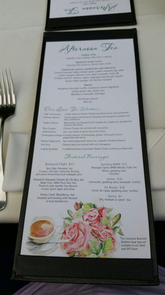 Menu at The Dining Room at Butchart Gardens restaurant, Brentwood Bay