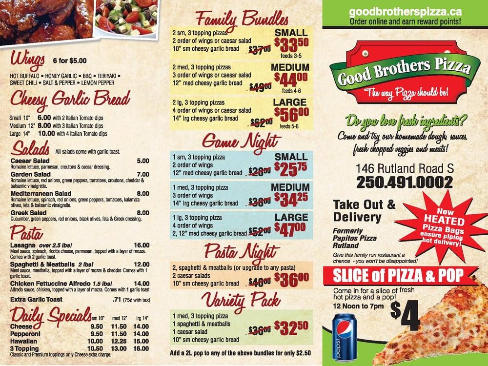 Menu at Good Brother's Pizza pizzeria, Kelowna