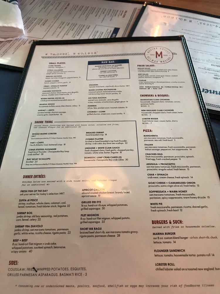 Menu at Marina Grille pub & bar, Belmar
