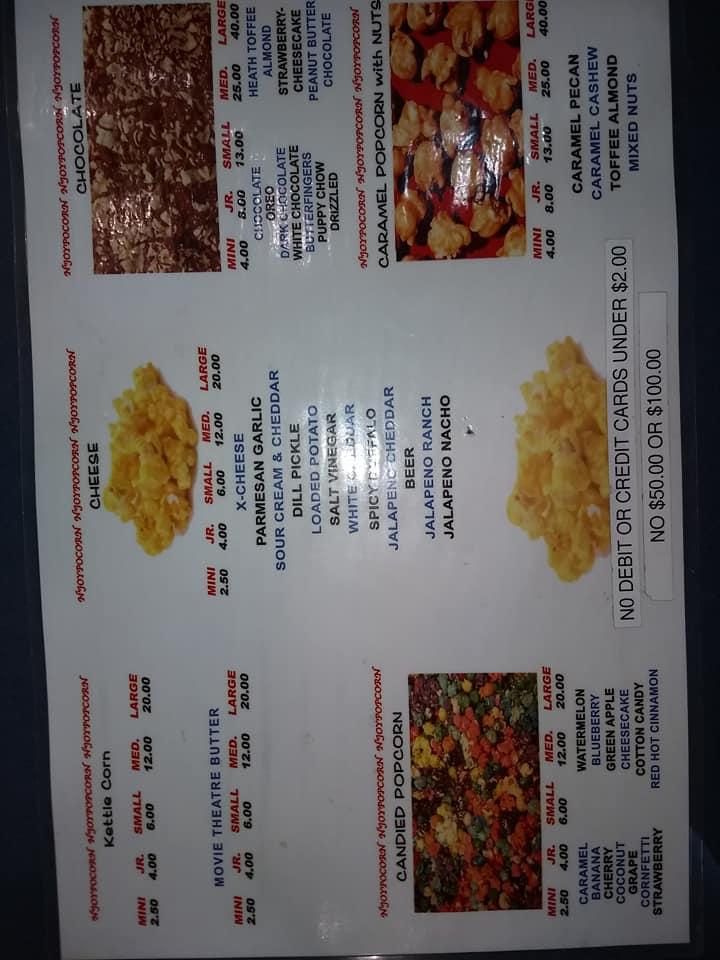 Menu at N'Joy Popcorn cafe, Palmdale
