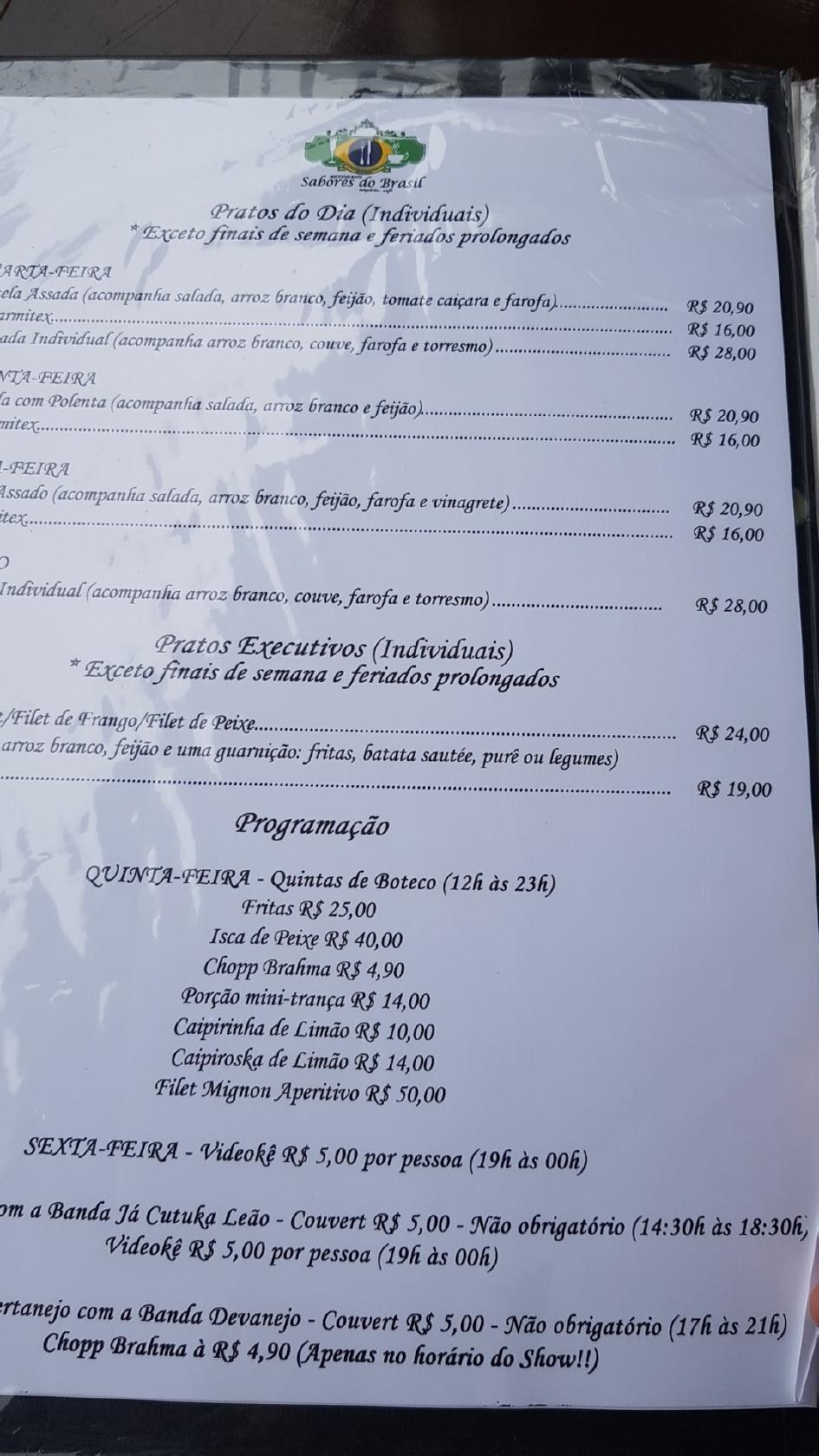 Carta de Restaurante Sabores do Brasil Guarujá