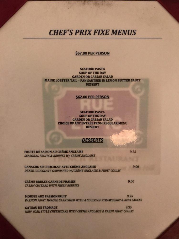 Menu at Rue Le Pic French Restaurant, San Francisco