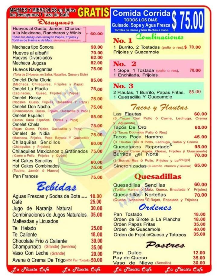 Menu at Placita Café, Ensenada