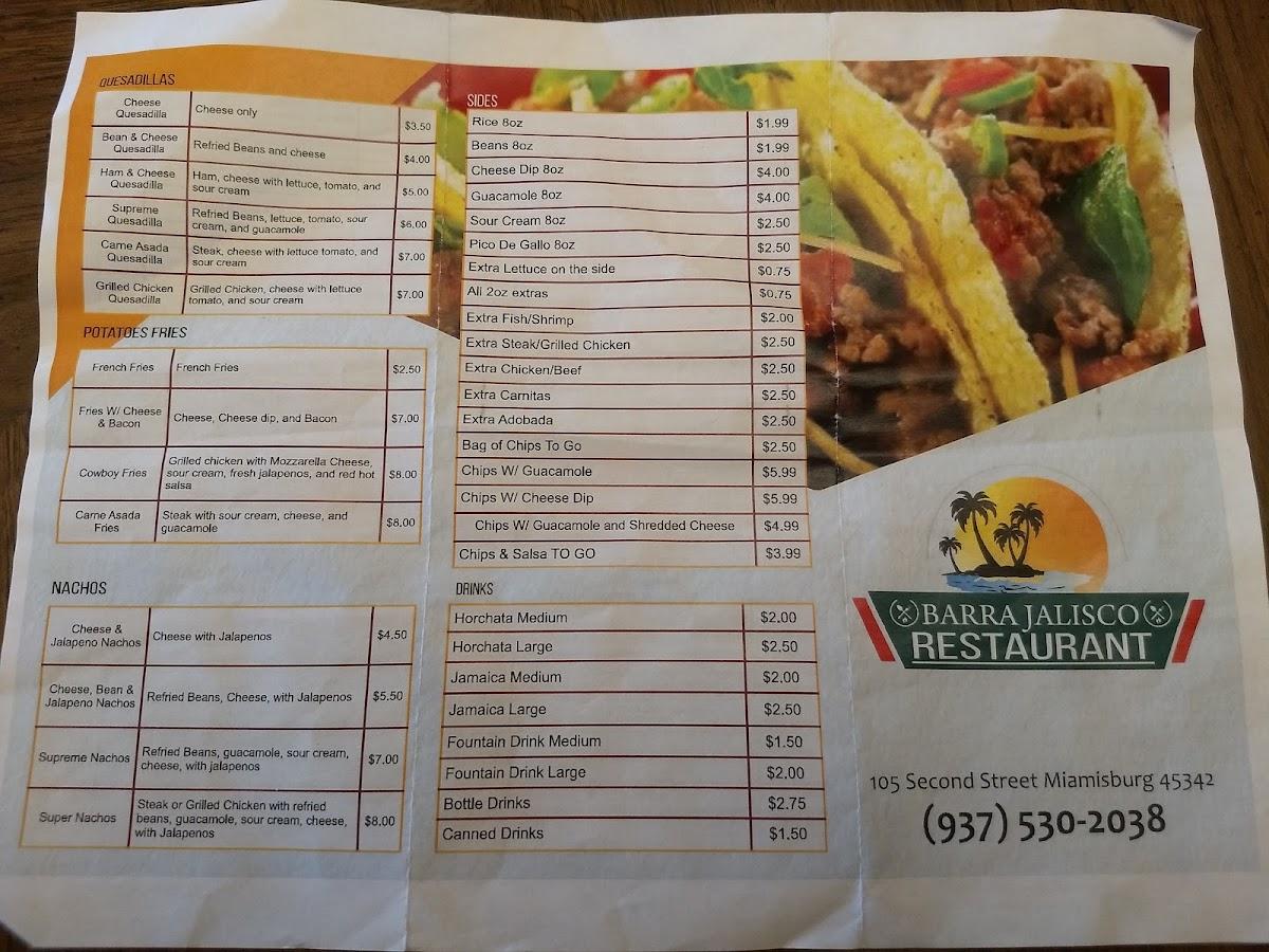 Menu at Tacos Barra Jalisco LLC, Miamisburg