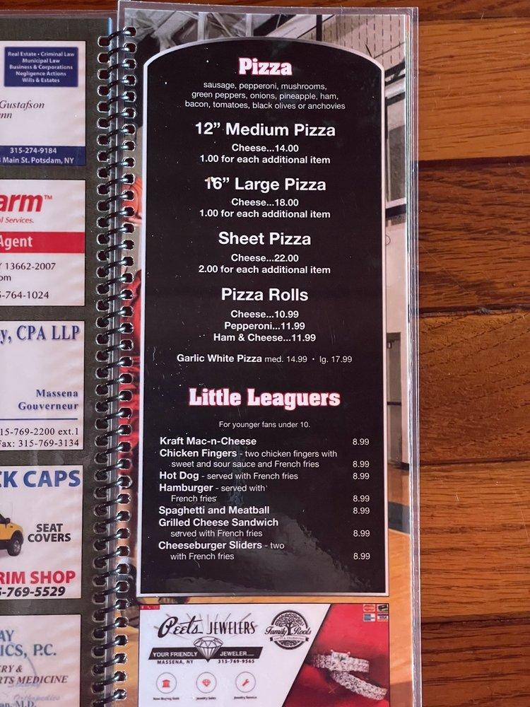 Menu at Coach's Corner pizzeria, Massena