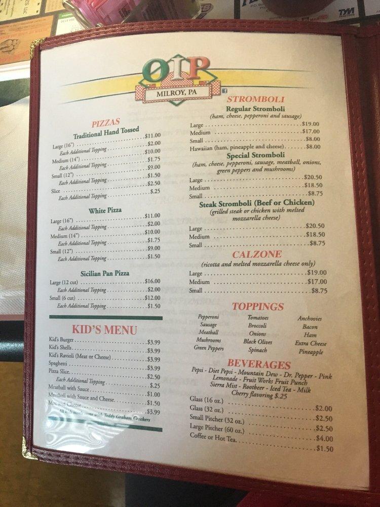 Carta de pizzería Original Italian Pizza, Milroy