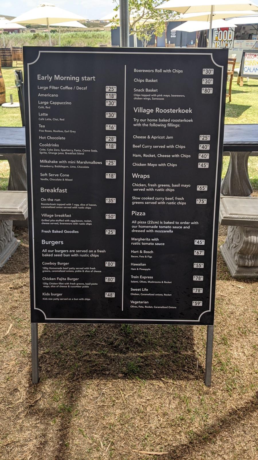 Menu at HART & BOSCH VILLAGE restaurant, Mossel Bay