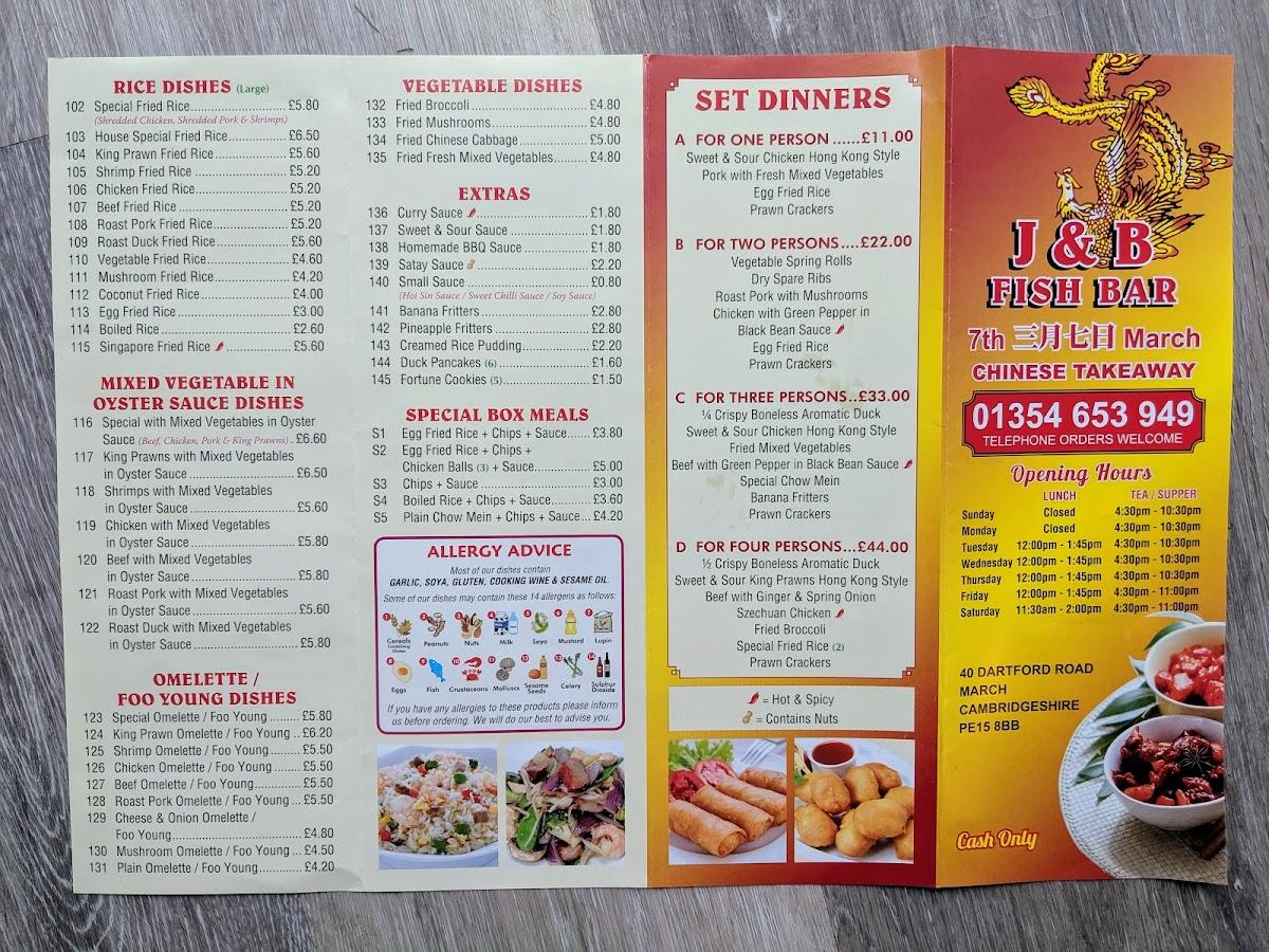 Menu At J & B Fish Bar And Chinese Take Away, March