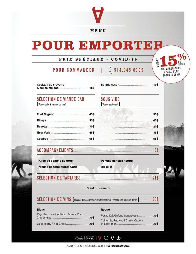 Menu at L'Aurochs Steakhouse, Brossard