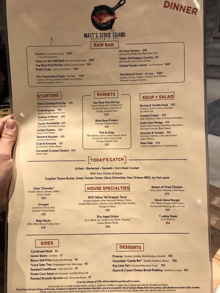 Menu at Matt’s Stock Island Kitchen & Bar, Key West