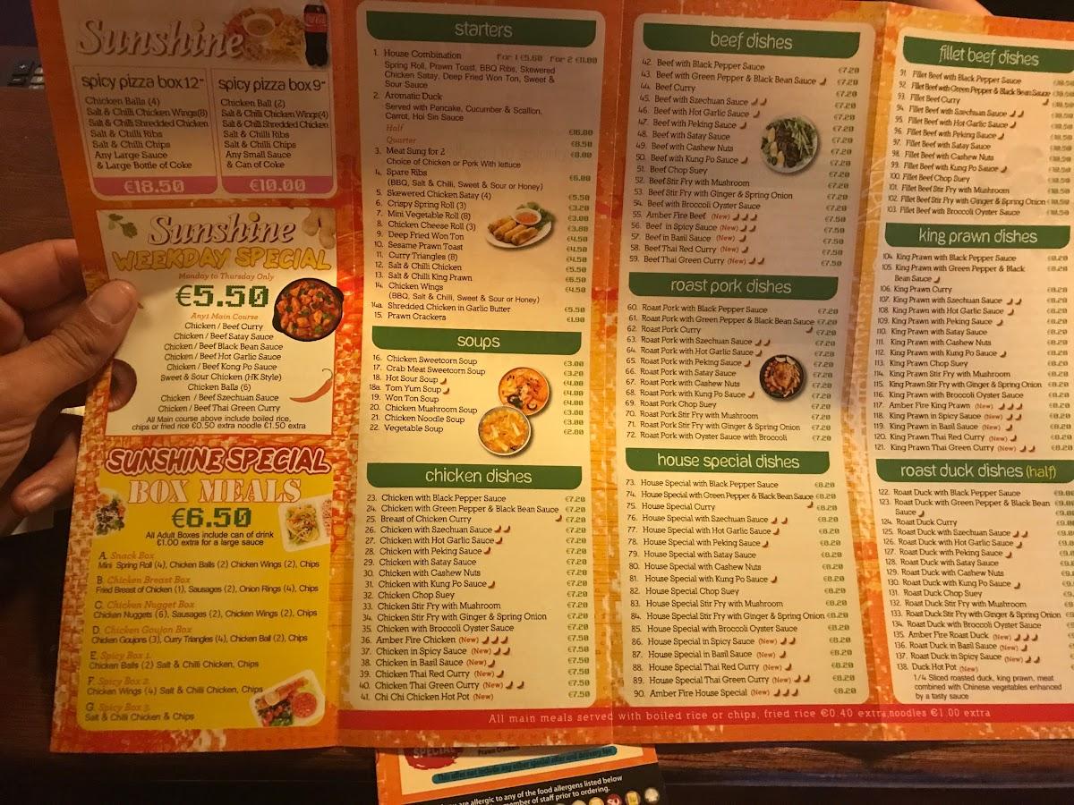 Menu at Sunshine Chinese Restaurant, Tramore