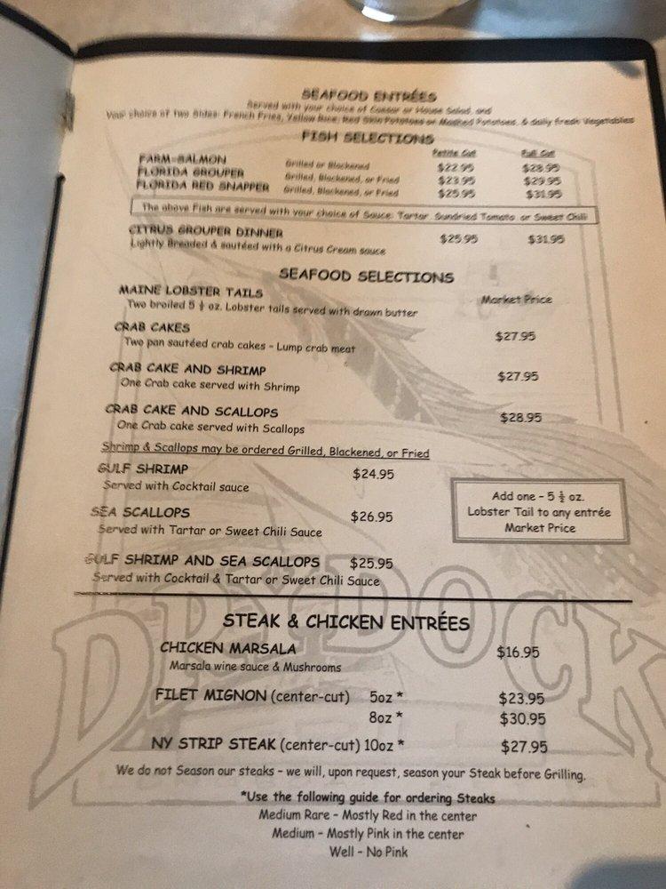 Menu at Dry Dock Waterfront Grill restaurant, Longboat Key