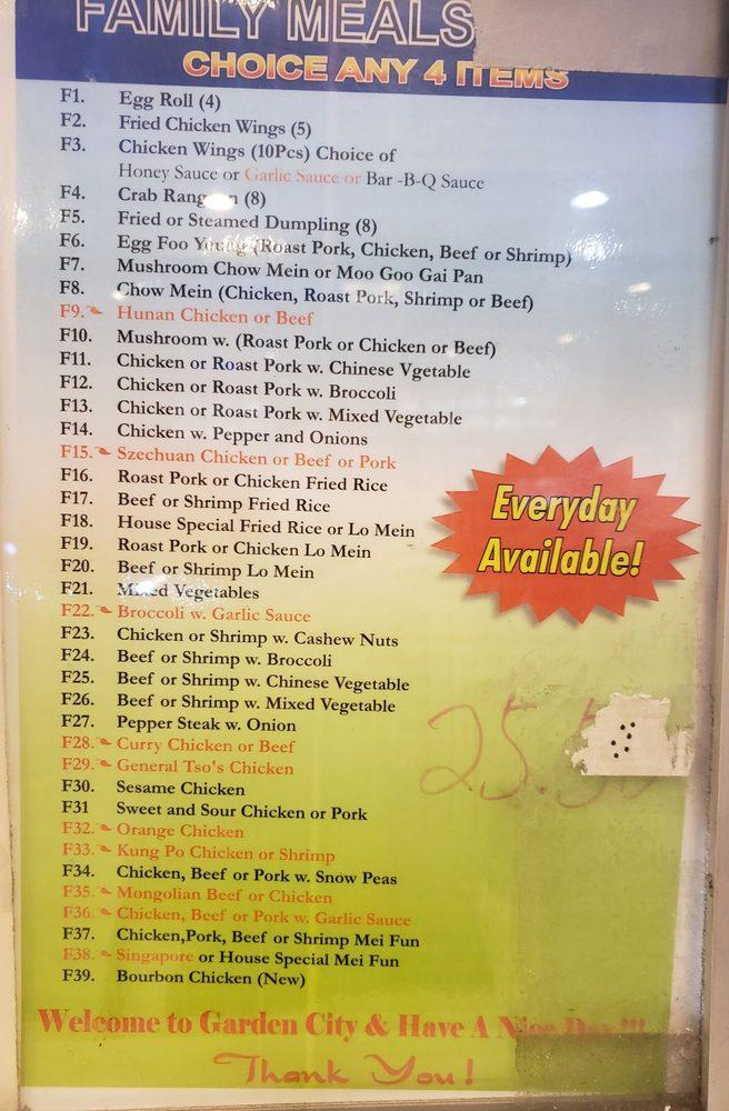 Menu at Garden City restaurant, New York City