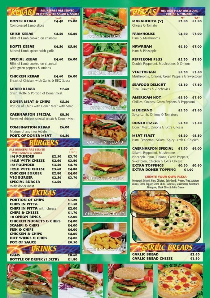 Menu at Caernarfon Kebab, Burger & Pizza House pizzeria, Caernarfon