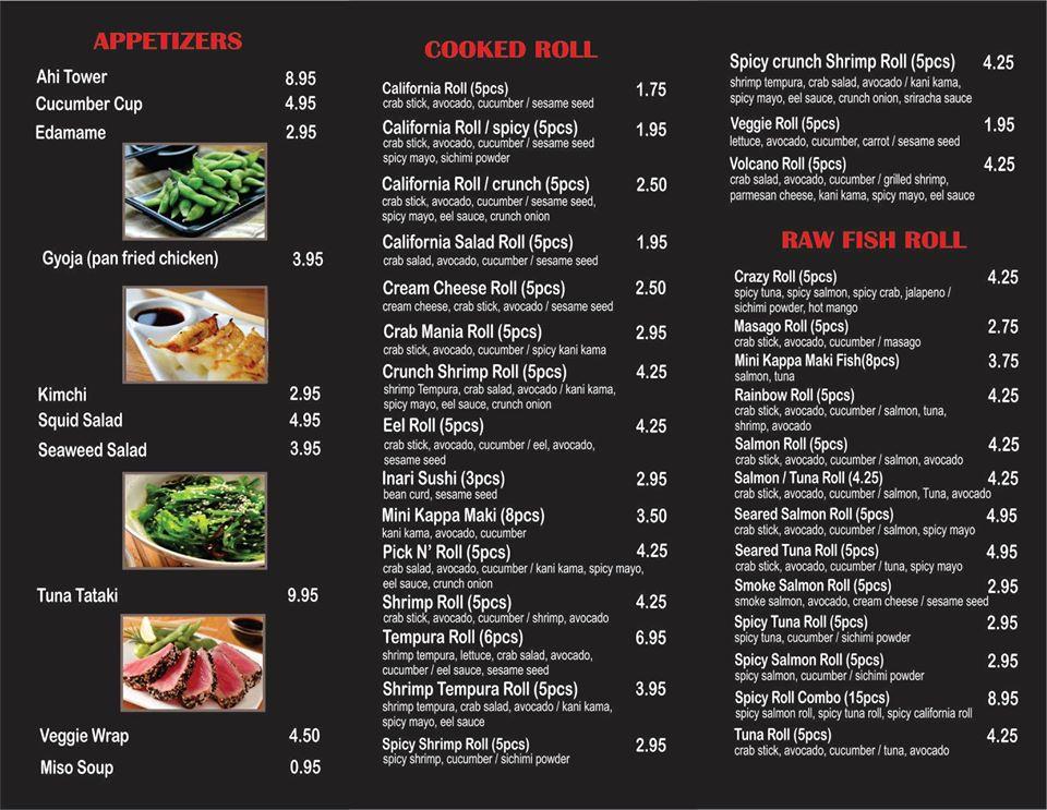 Menu at Pick N' Roll restaurant, Phoenix, East Indian Bend Rd.